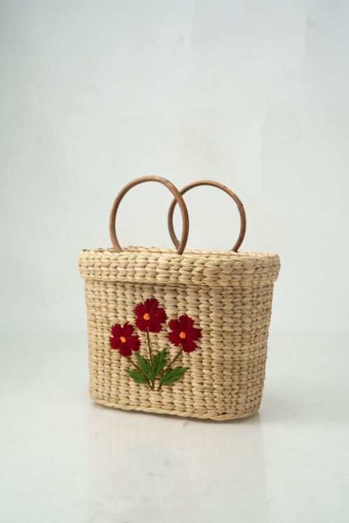 Oval Shopping Bag with Floral Embroidery